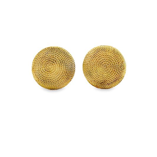 Front view of 18k Italian Large Twisted Cable Stud Button Earrings 12.00 mm 
