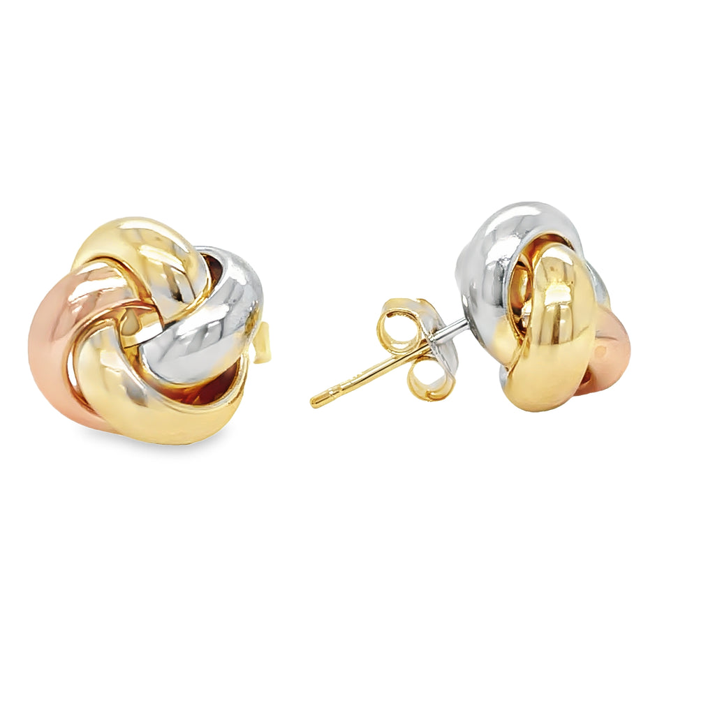 14k Tricolor Gold Twist Love Knot Earrings
