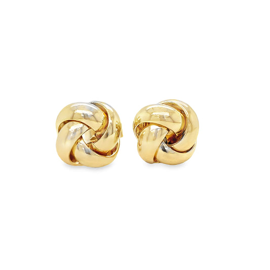 Front view of 14k Italian Made Yellow Gold Twist Love Knot Earrings 8.50 mm