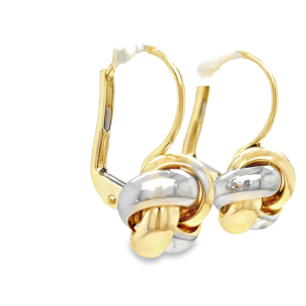 Fall in love with these medium 14k Italian two-color gold love knot drop earrings! Made in Italy, these stunning stud earrings feature a beautiful combination of yellow and white gold. The secure lever back system ensures they stay in place, while the 10.50 mm size adds a delicate touch to any look.