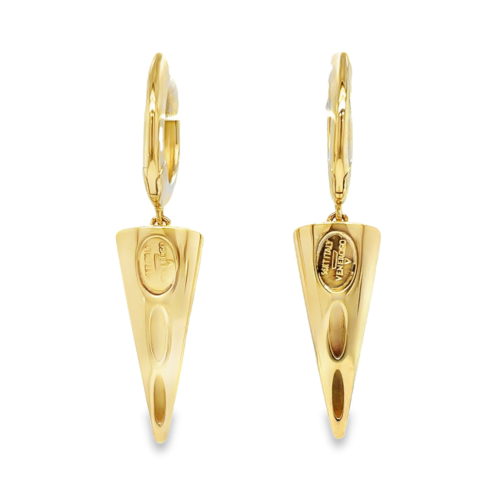 Experience elegance and edge with our 14k Italian Yellow Gold Spike Drop Earrings. Crafted in Italy, these 1.5" long earrings feature a unique spike design and secure huggie system. Made with 14k yellow gold, these earrings will add a touch of sophistication to any outfit.