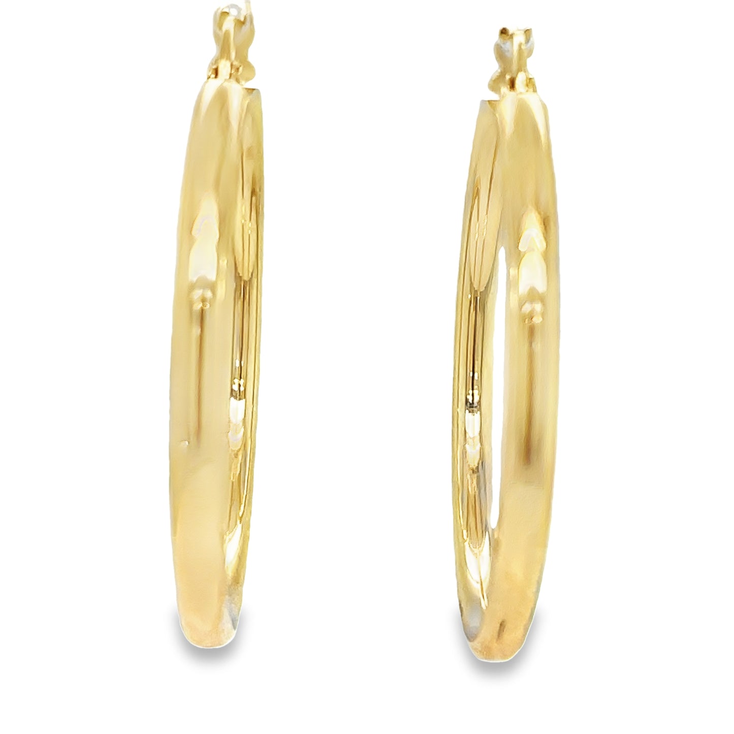 14k Italian Yellow Gold Hoop Earrings 3.00 mm Front view 
