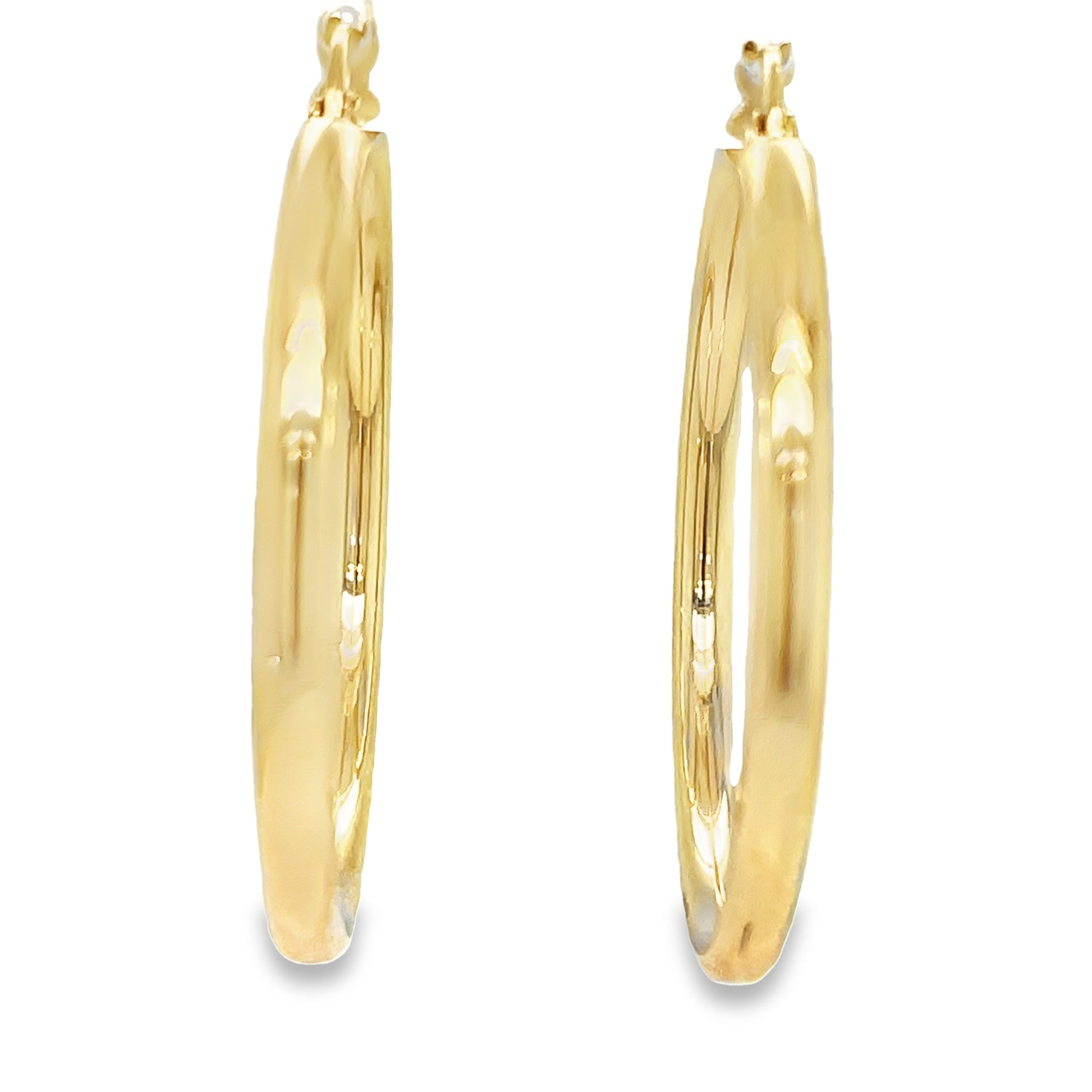 14k Italian Yellow Gold Hoop Earrings 3.00 mm Front view 