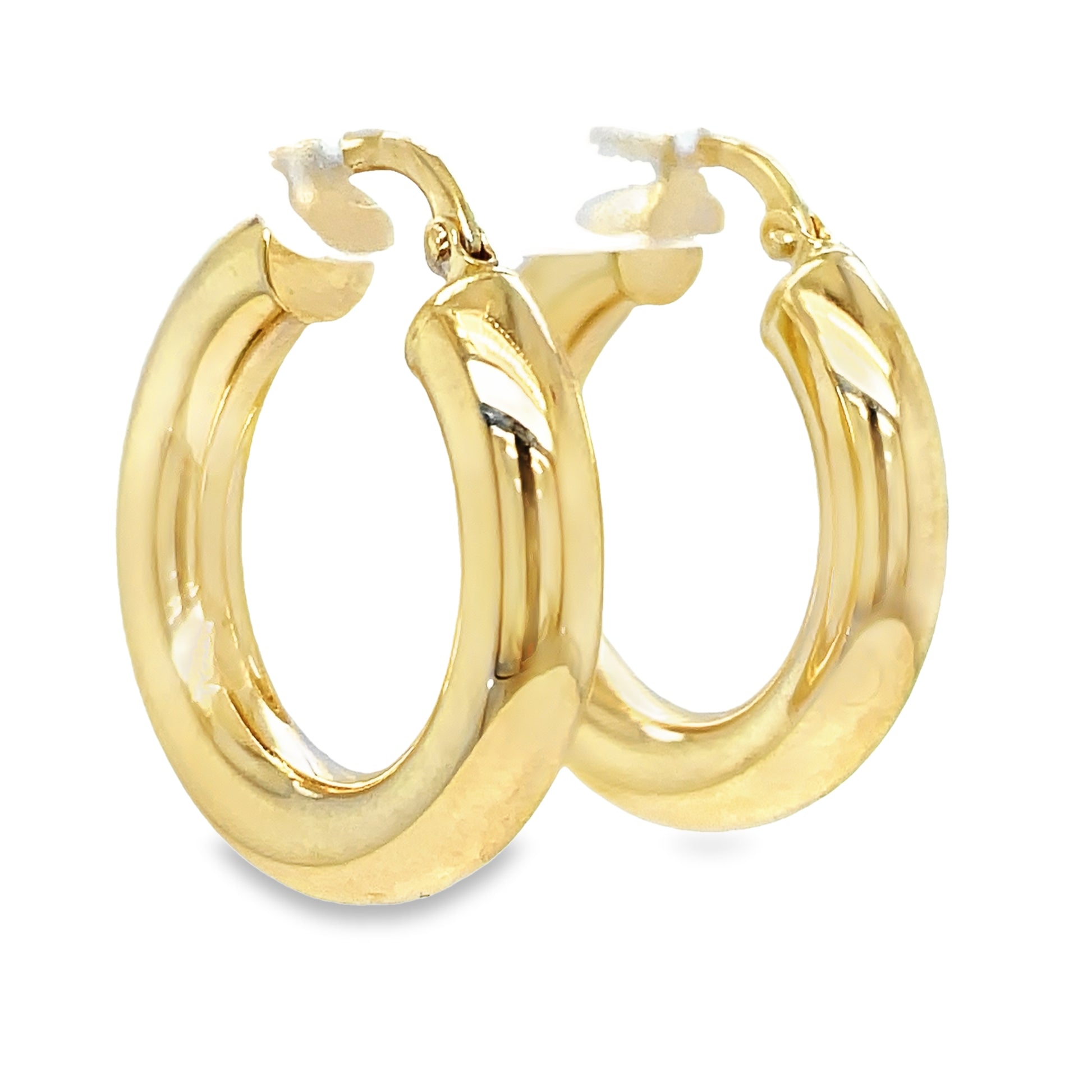 Medium 14k Italian Yellow Gold Hoop Earrings 4.80 mm Side view 
