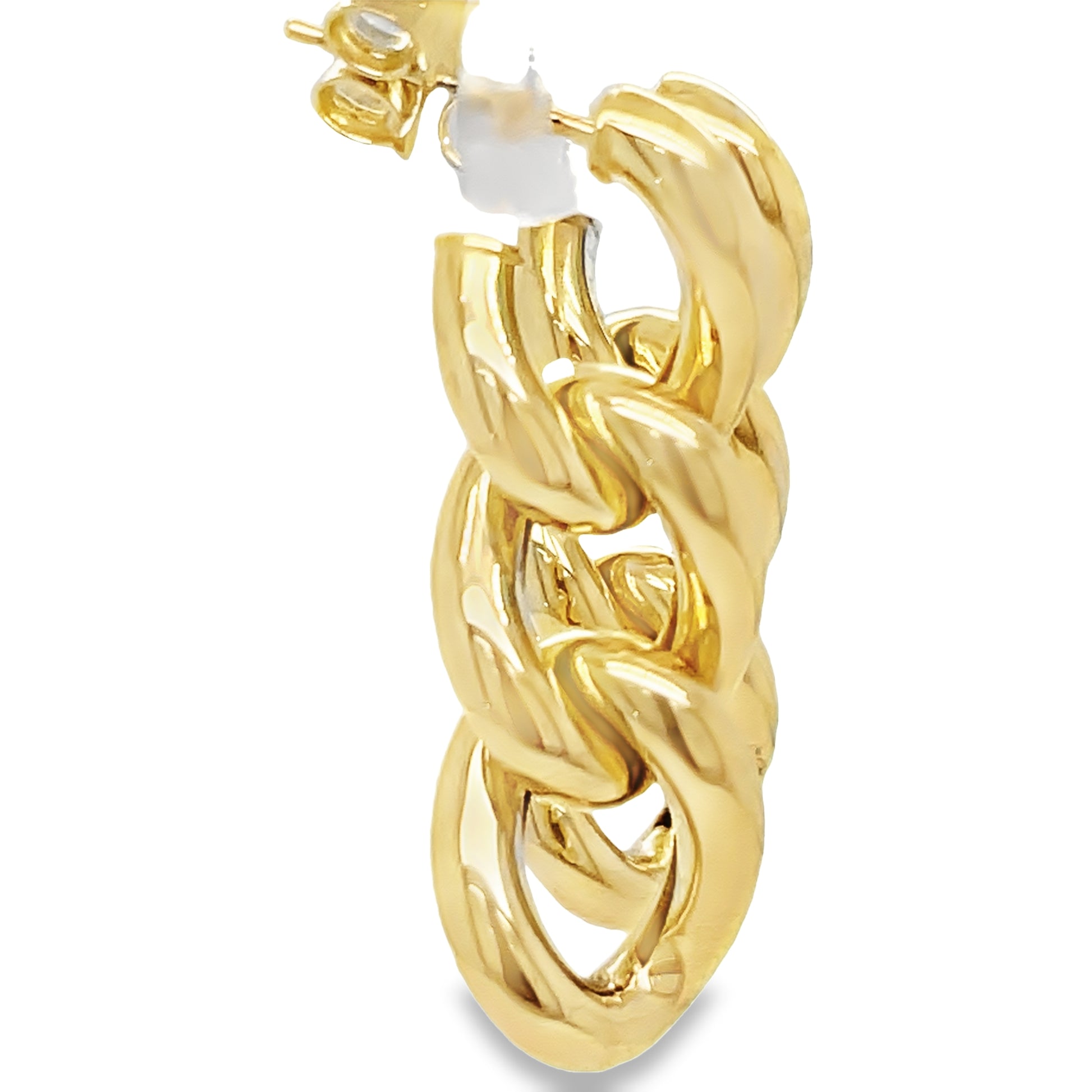 Long 14K Italian Yellow Gold Chain Link Drop Earrings Profile View