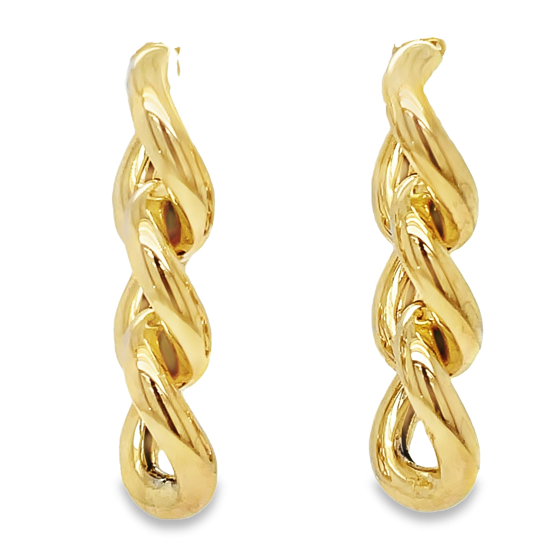 Long 14K Italian Yellow Gold Chain Link Drop Earrings Front view 