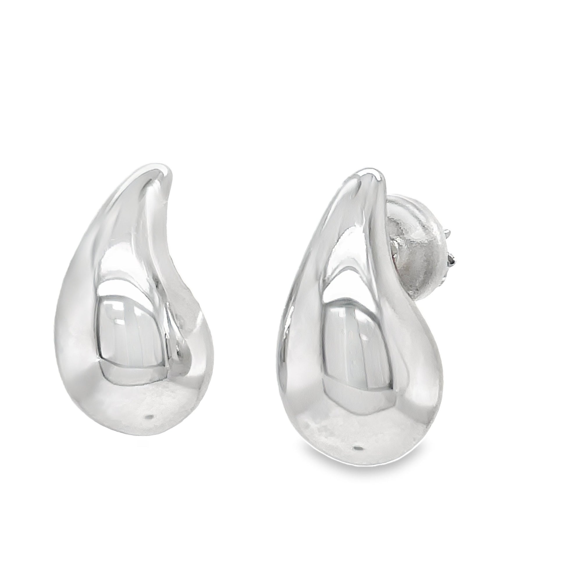 Italian 14k White Gold Puff Tear Drop Stud Small Earrings Side view