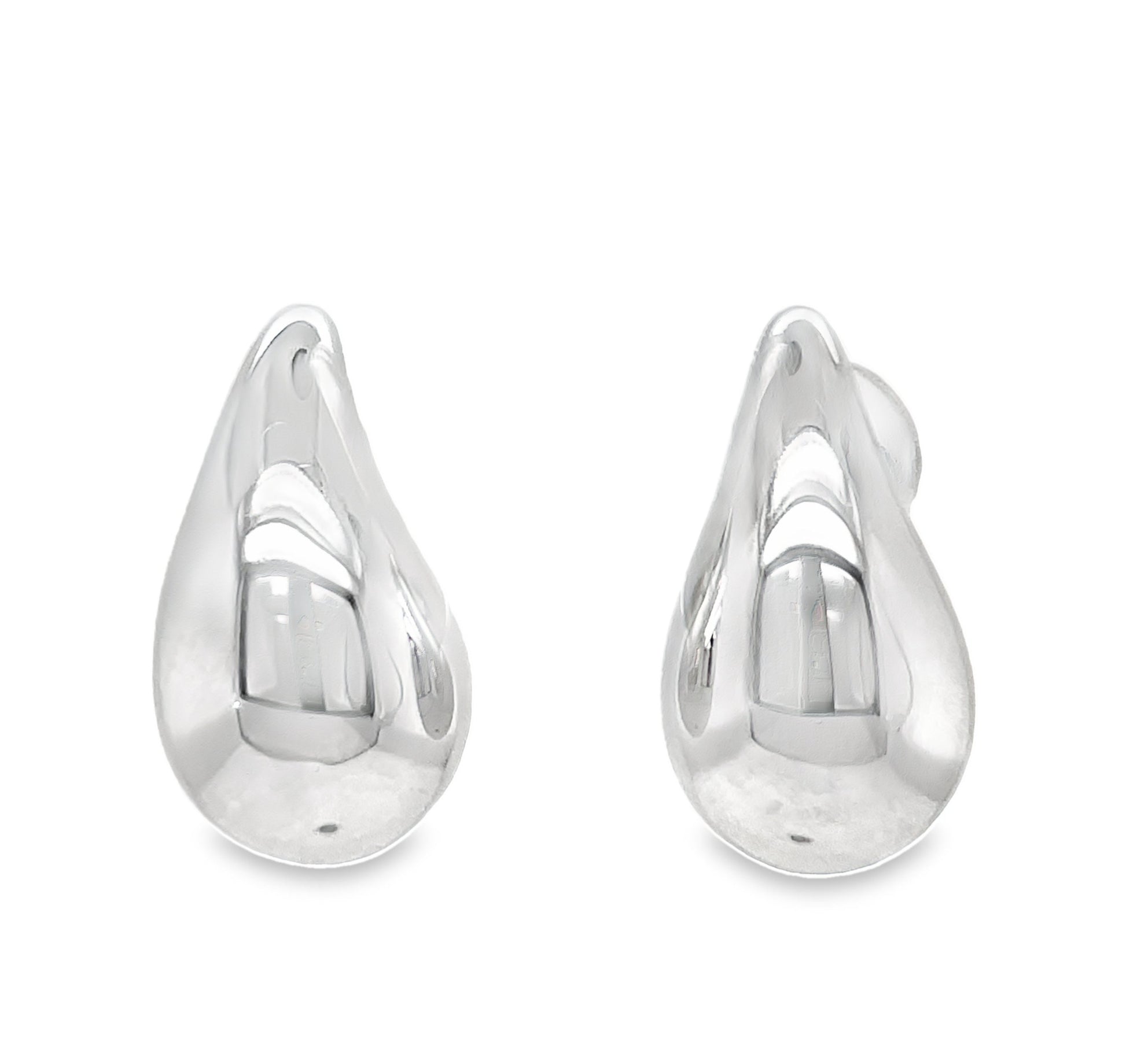 Italian 14k White Gold Puff Tear Drop Stud Small Earrings Front view