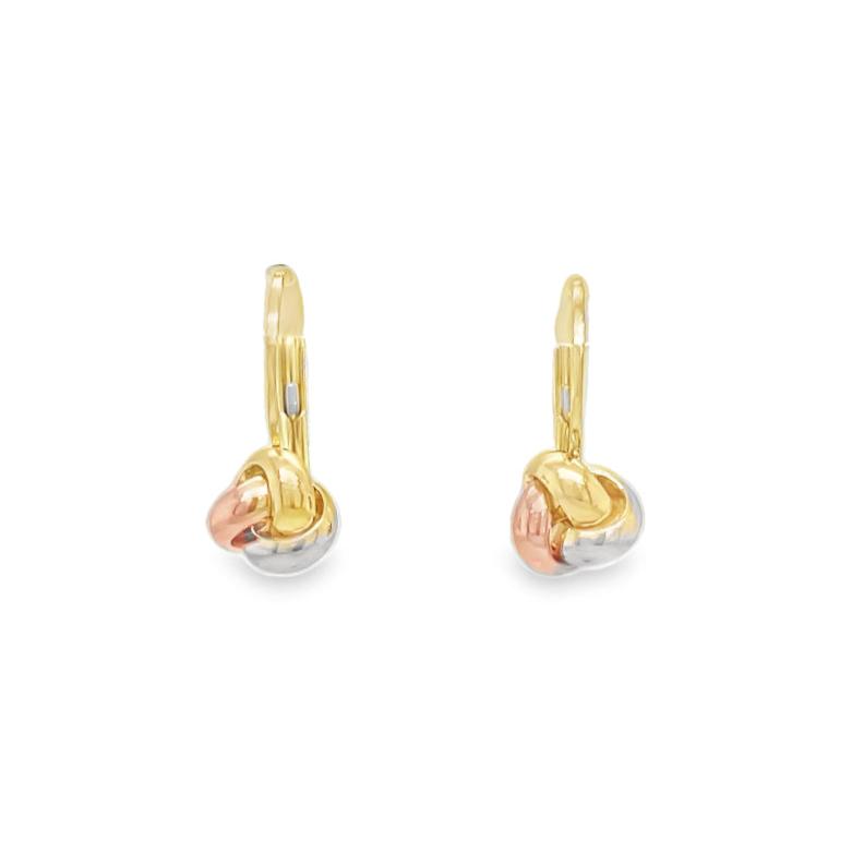 Small 14k Italian Three-Color Gold Love Knot Drop Earrings Front view