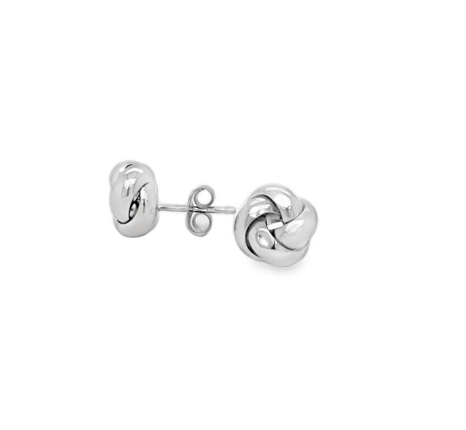14k White Gold Twist Love Knot Earrings 10.00 mm Front and Side View