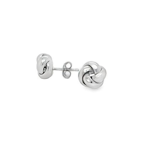 14k White Gold Twist Love Knot Earrings 10.00 mm Front and Side View