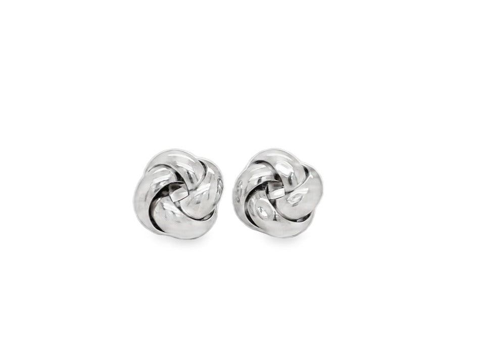 These elegant Small 14k white Gold Twist Love Knot Earrings are the perfect accessory for any outfit. Crafted from solid 14k gold for lasting beauty, they measure 10.00 m and feature an intricate twist love knot design. Enjoy a touch of timeless sophistication with these classic earrings.