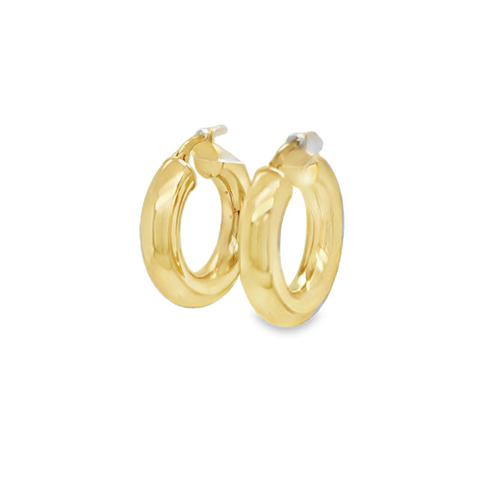 Round 14K Yellow Gold 6 mm Hoop Earrings Side view