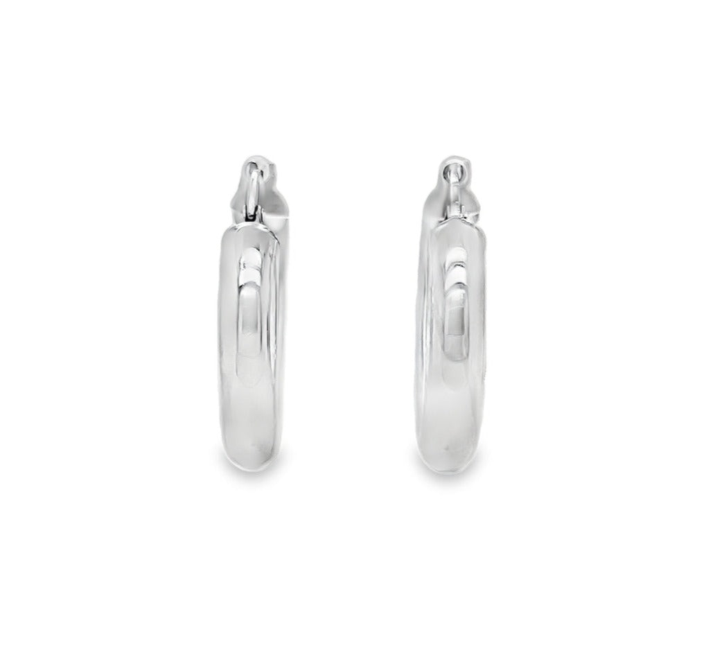 14k Italian White Gold Hoop Earrings 5.00 mm Front view