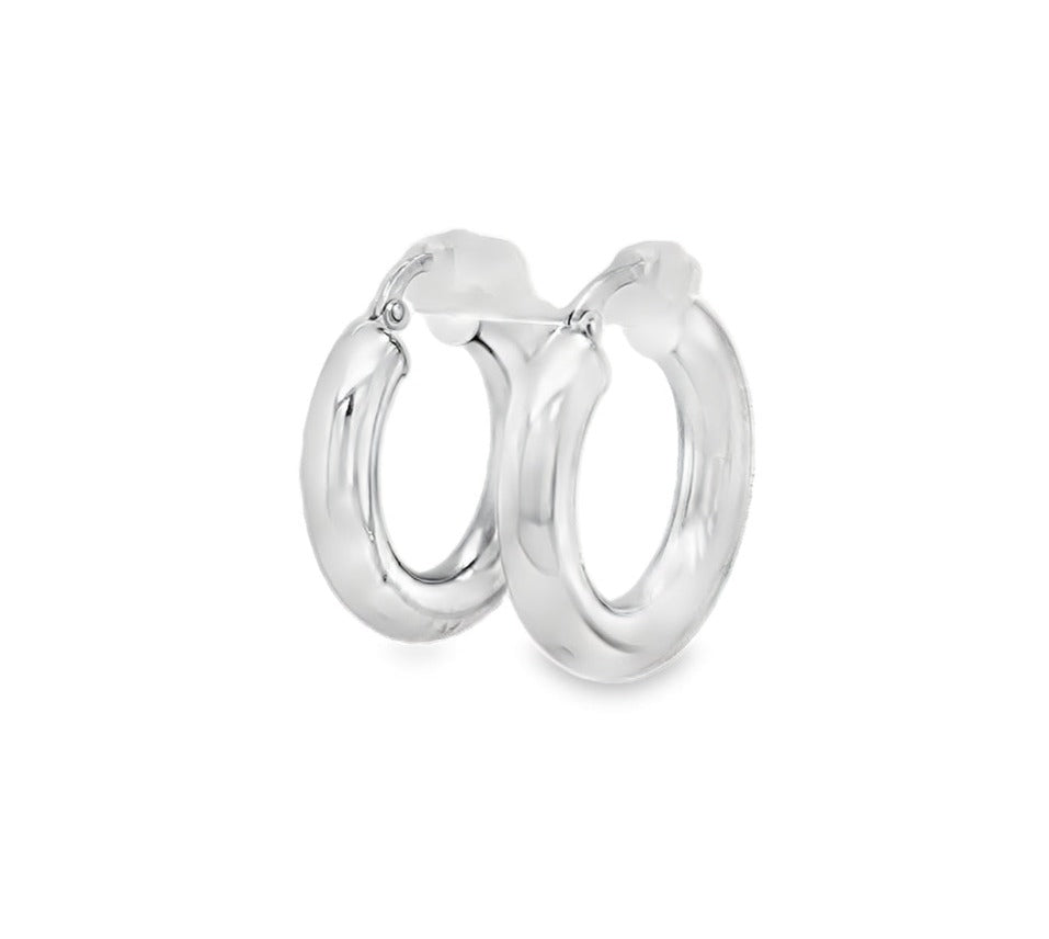 14k Italian White Gold Hoop Earrings 5.00 mm Side view