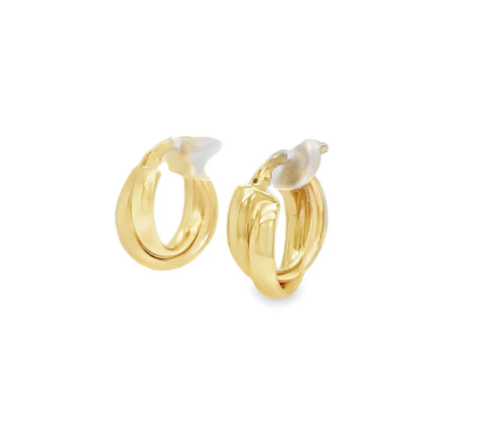 Indulge in luxury with our Double Twisted Italian Gold Hoops Earrings. Crafted from 14k yellow gold, these hoops feature a unique double twist design that adds depth and dimension. At 5.50 mm wide and a perfect 14.00 mm size, these earrings offer a sophisticated touch to any outfit. Elevate your style with these exclusive and elegant earrings.