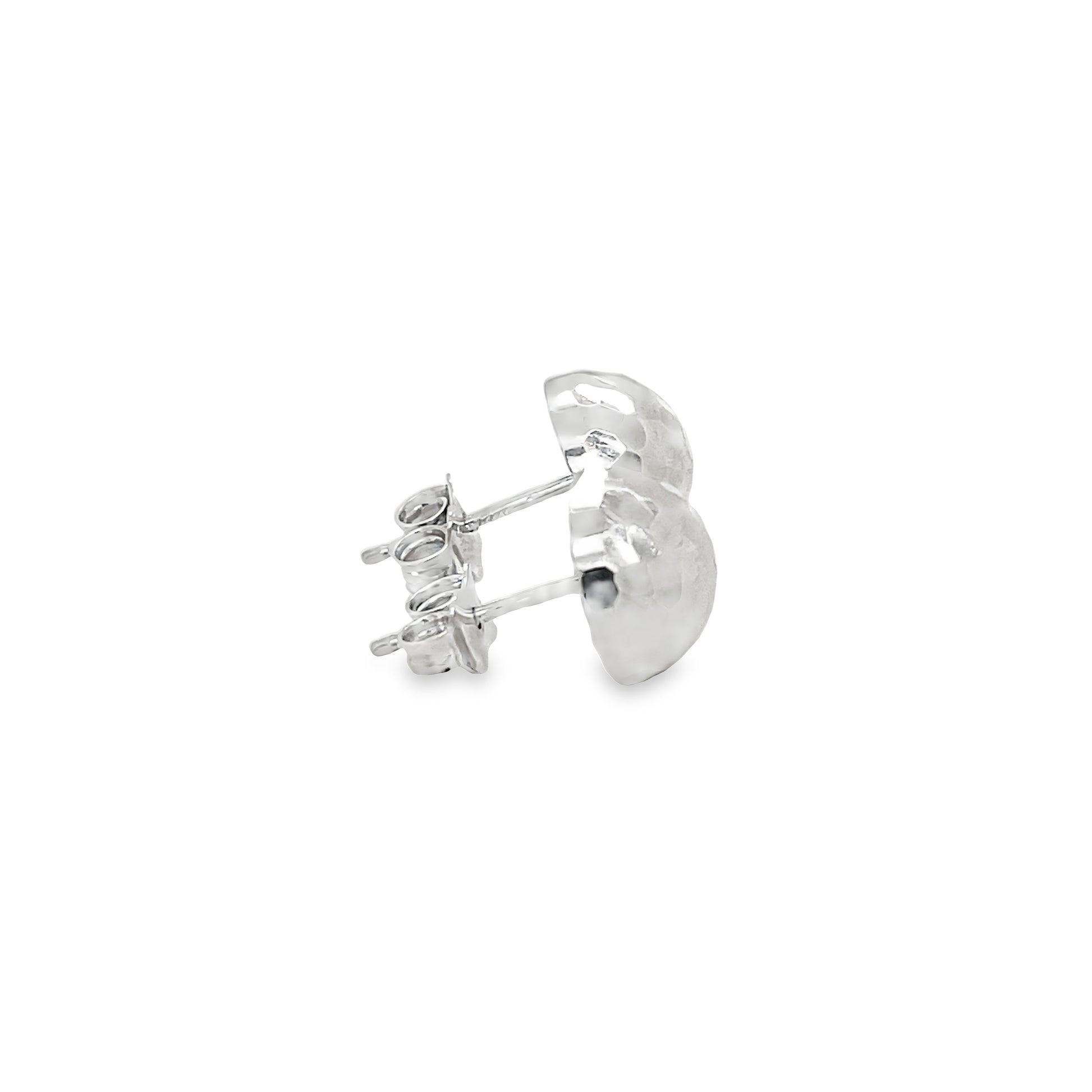 Side view of 14k White Gold Dome Half Ball Faceted Earrings