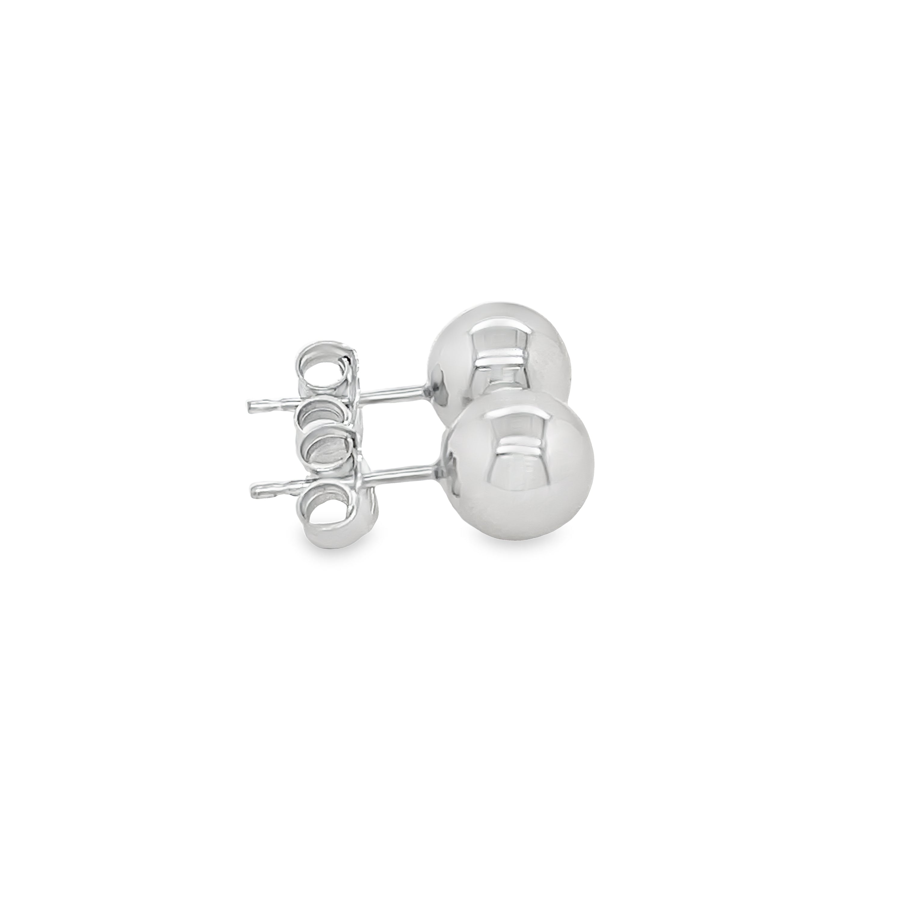 hese beautiful 14k white gold stud earrings feature a 8.00 mm ball with friction backs for a secure fit. Crafted from genuine 14k white gold, these earrings make a stunning statement piece. Perfect for any occasion.