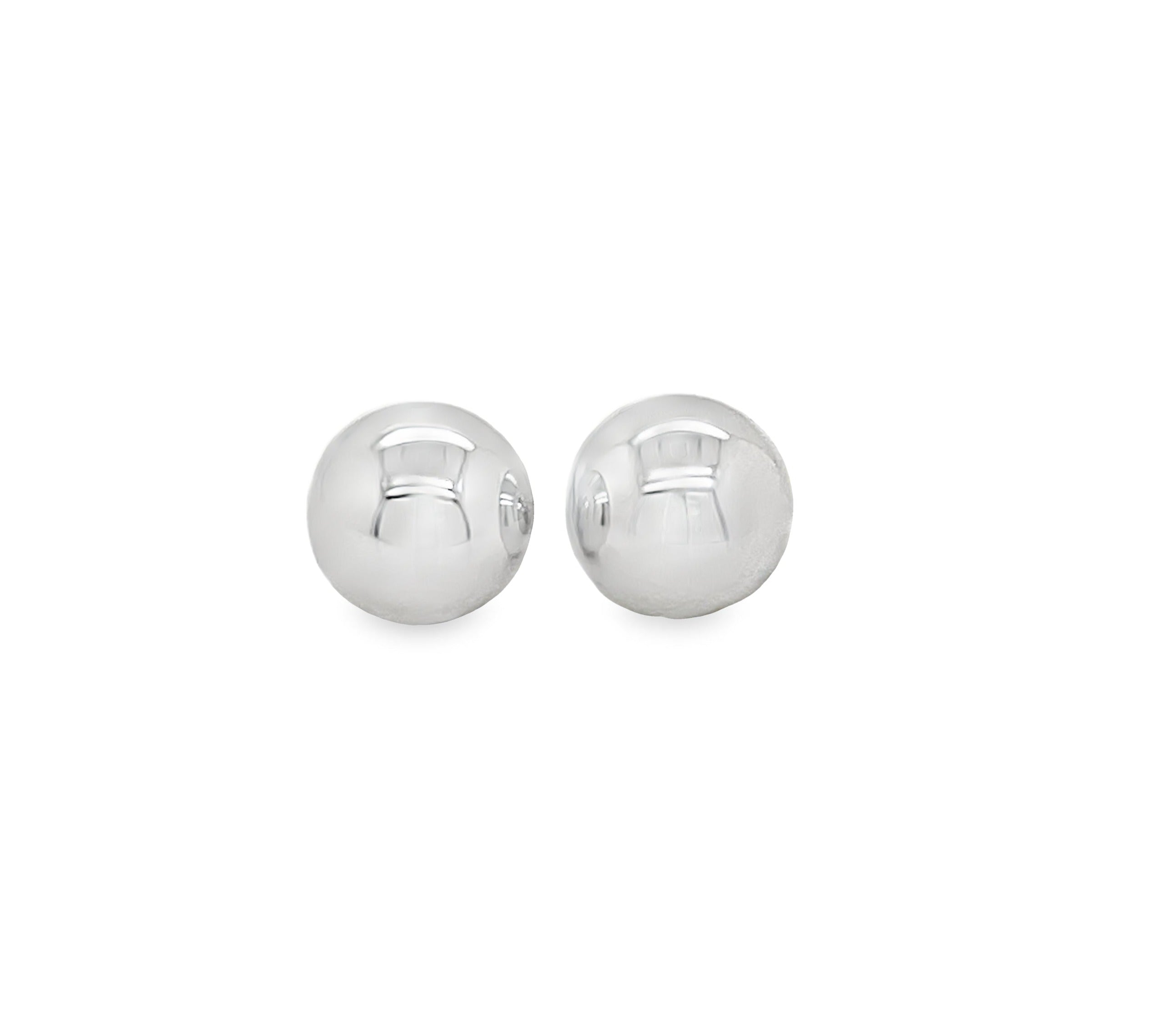 hese beautiful 14k white gold stud earrings feature a 8.00 mm ball with friction backs for a secure fit. Crafted from genuine 14k white gold, these earrings make a stunning statement piece. Perfect for any occasion.