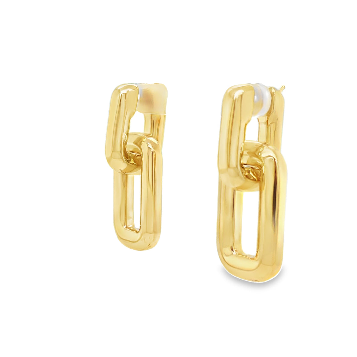 14k Italian Yellow Gold Double Link Drop Earrings Side view