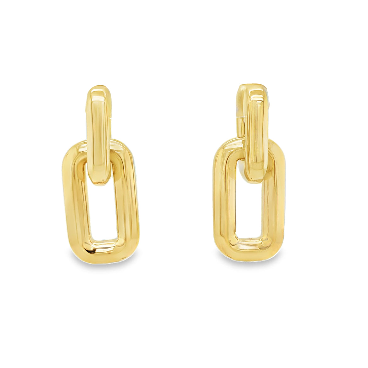 14k Italian Yellow Gold Double Link Drop Earrings Front view