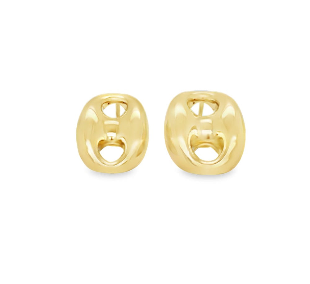 14k Italian Yellow Gold Puffy Mariner Link Large Earring Front view