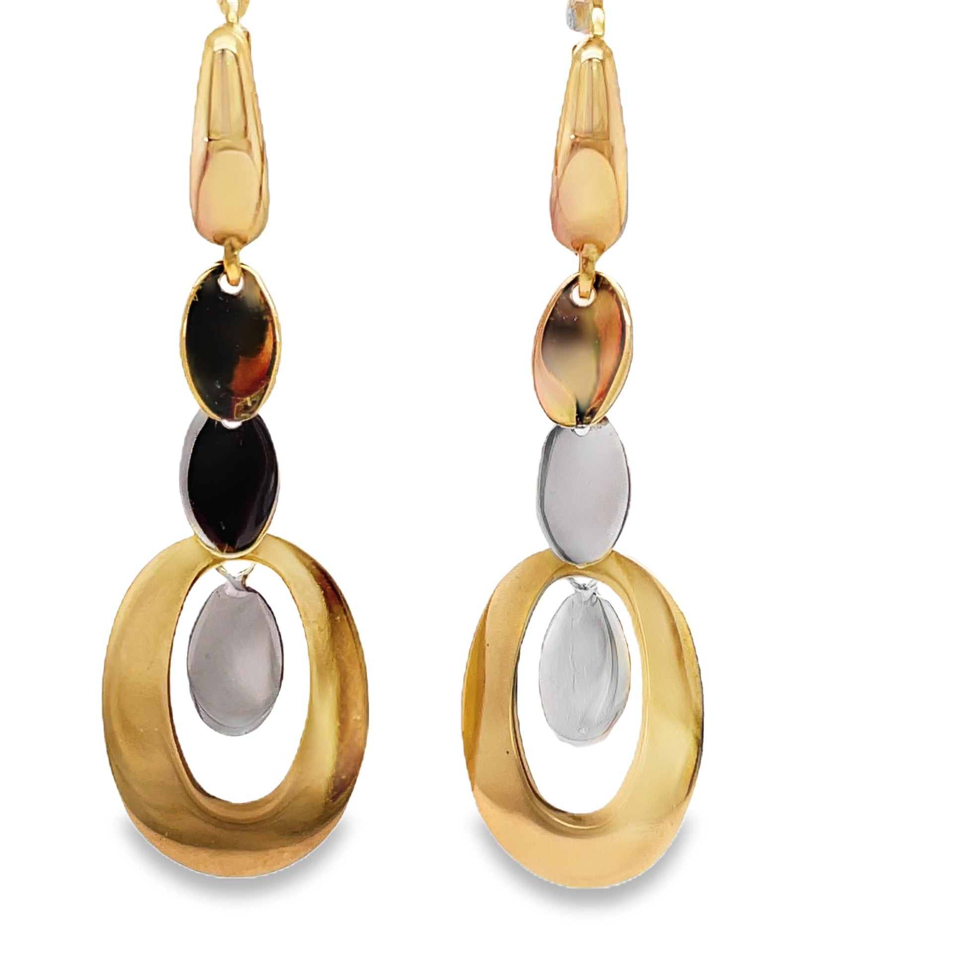 14k Italian Two-Tone Circles Drop Earrings Front view 