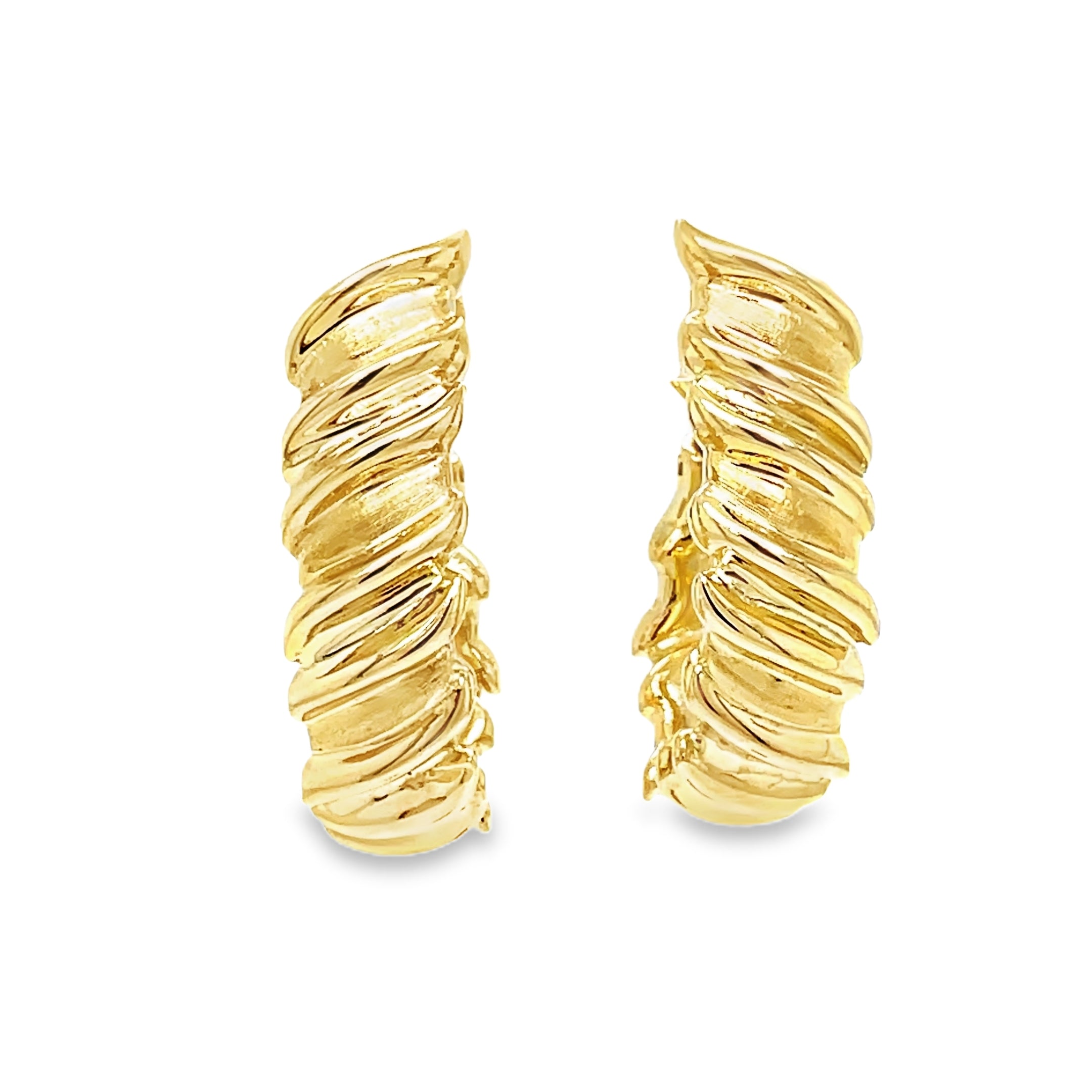 Effortlessly elevate your style with our Large Yellow Gold Hoop Ma. Crafted in Italy with 18k yellow gold, these earrings feature a unique omega system for easy wear and a fancy style that adds a touch of luxury to any outfit. Upgrade your jewelry collection with this exclusive piece.