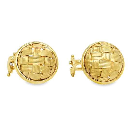 18k Italian Yellow Gold Weave Matte Finish Clip On Earrings Front View