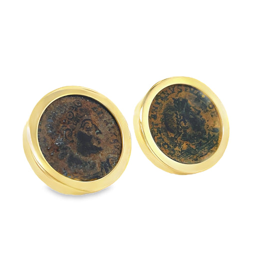 Side View of Italian Made Constantiness Coin Bezel Set Earrings