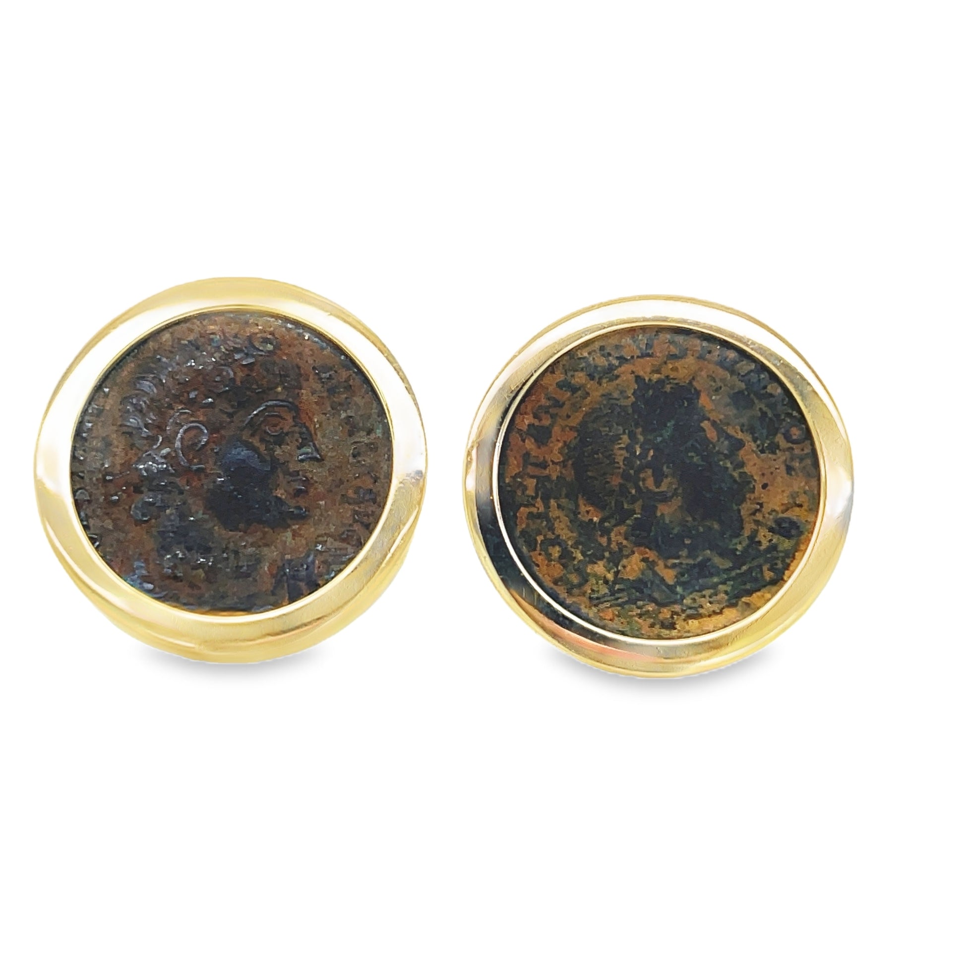 Front View of Italian Made Constantiness Coin Bezel Set Earrings