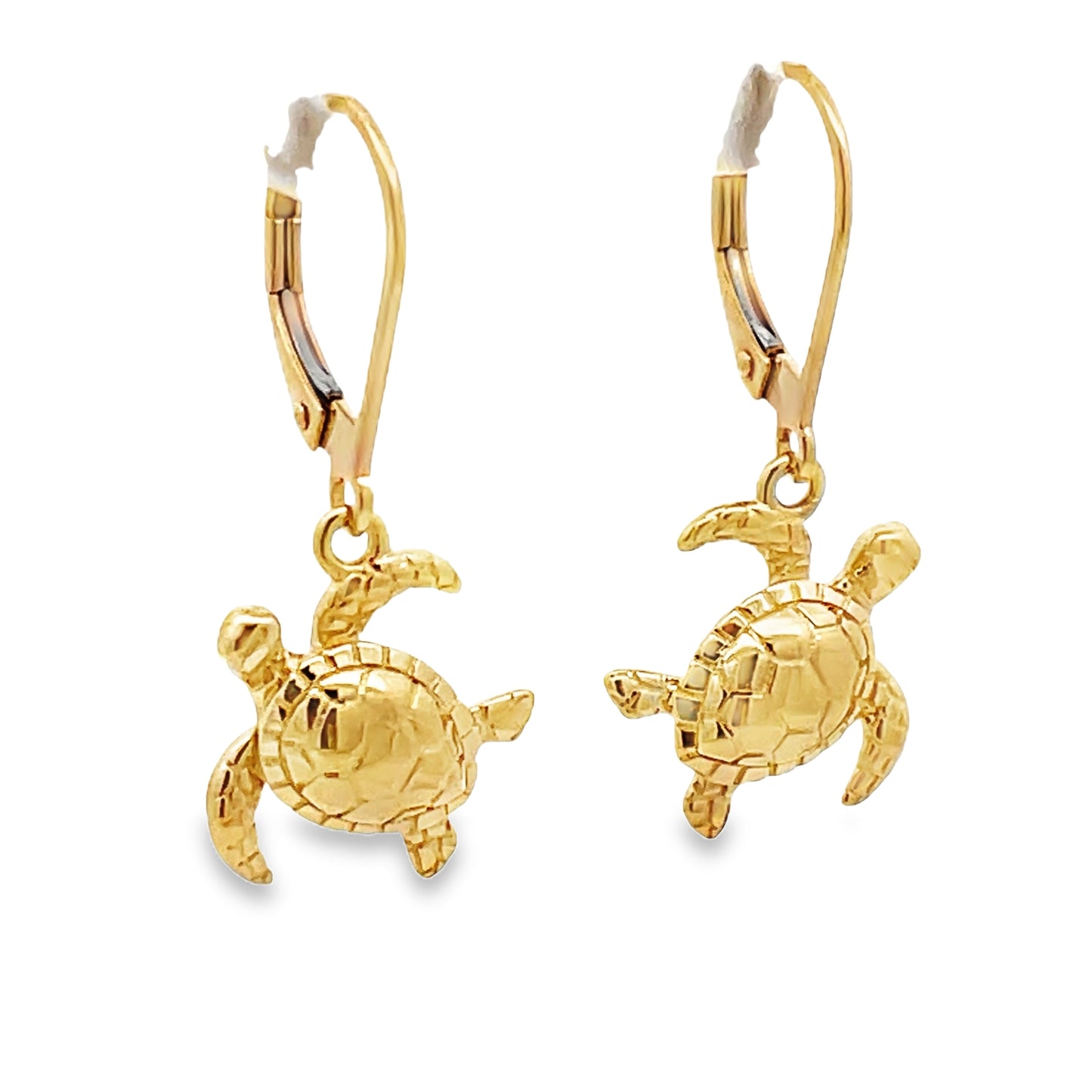 Side view of 14k Yellow Gold Turtle Earrings
