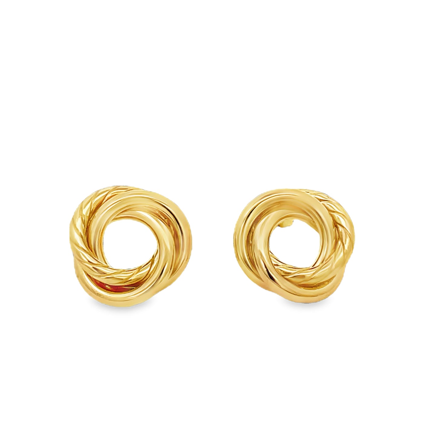 14k Yellow Gold Corrugated Finish Love Knot Earrings 14.00 mm
