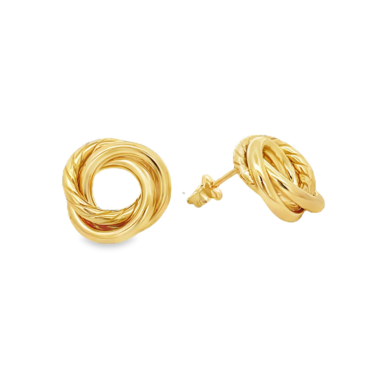 14k Yellow Gold Corrugated Finish Love Knot Earrings 14.00 mm
