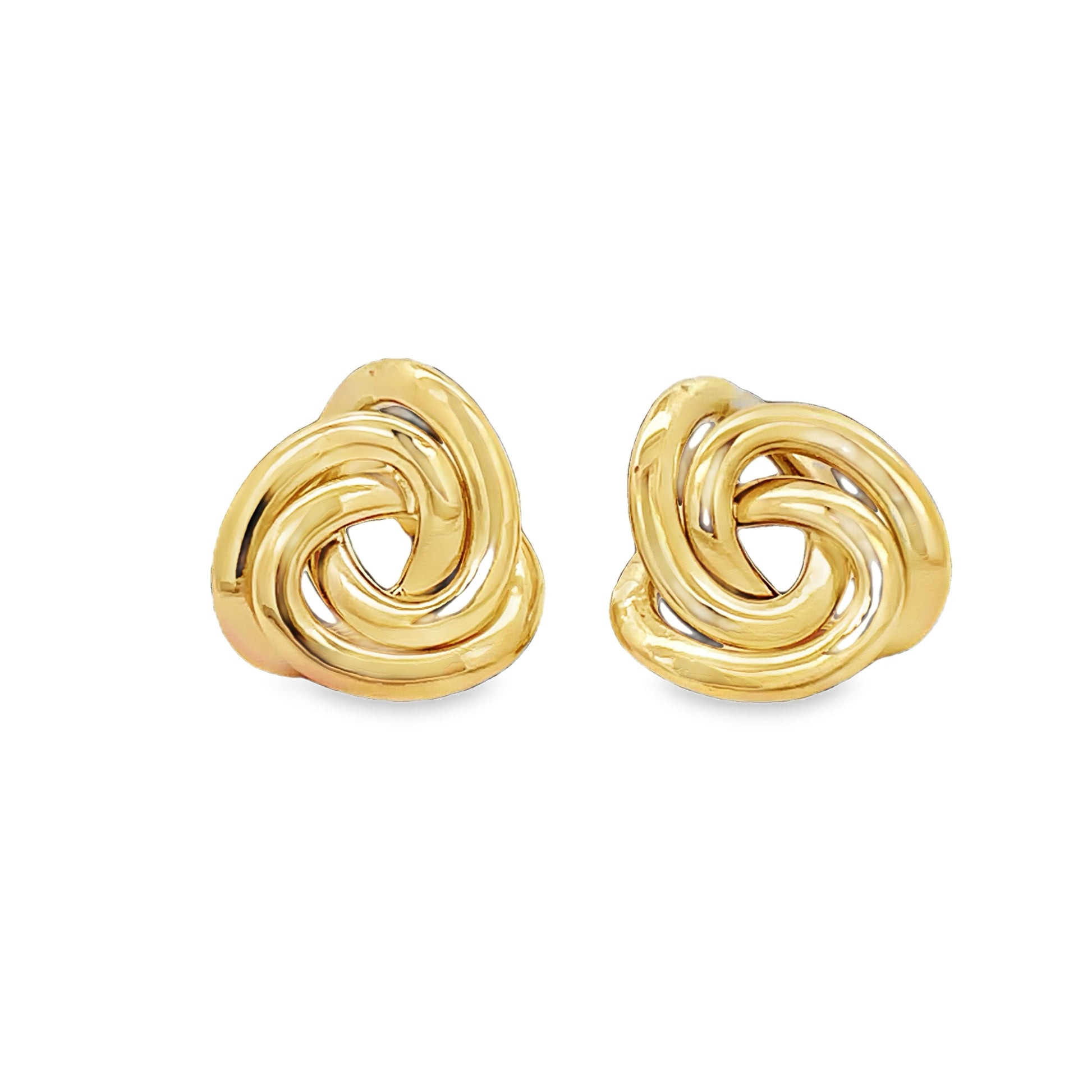 Front view of 14k Yellow Gold Flat Love Knot Earrings 15.50 mm