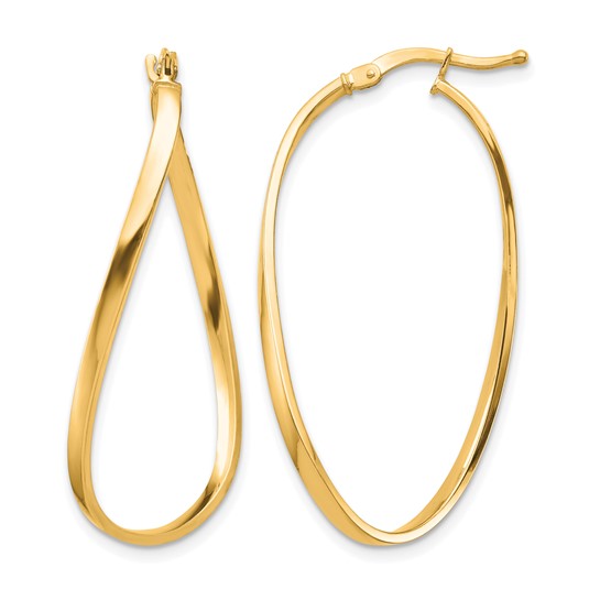 Front and side view of 14k Yellow Gold Hoops Earrings 2.00 mm Thickness 