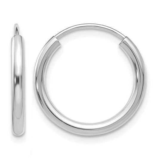 Front and view of 14k White Gold Endless Hoops 1.00"