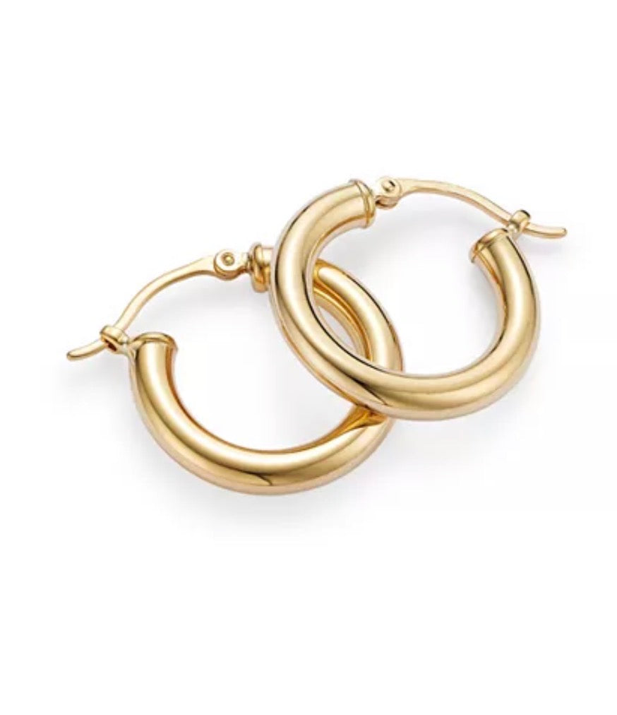 Top view of 14k Yellow Gold Hoops Earrings 3.00 mm Thickness