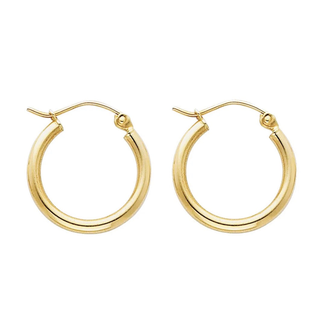 Front view of 14k Yellow Gold Hoops Earrings 2.00 mm Thickness