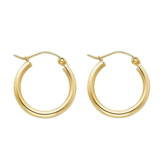 Front view of 14k Yellow Gold Hoops Earrings 2.00 mm Thickness