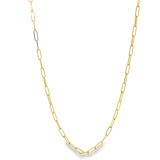 Front view of 18k Yellow Gold Paperclip Link Solid Necklace 24" 3.00 mm