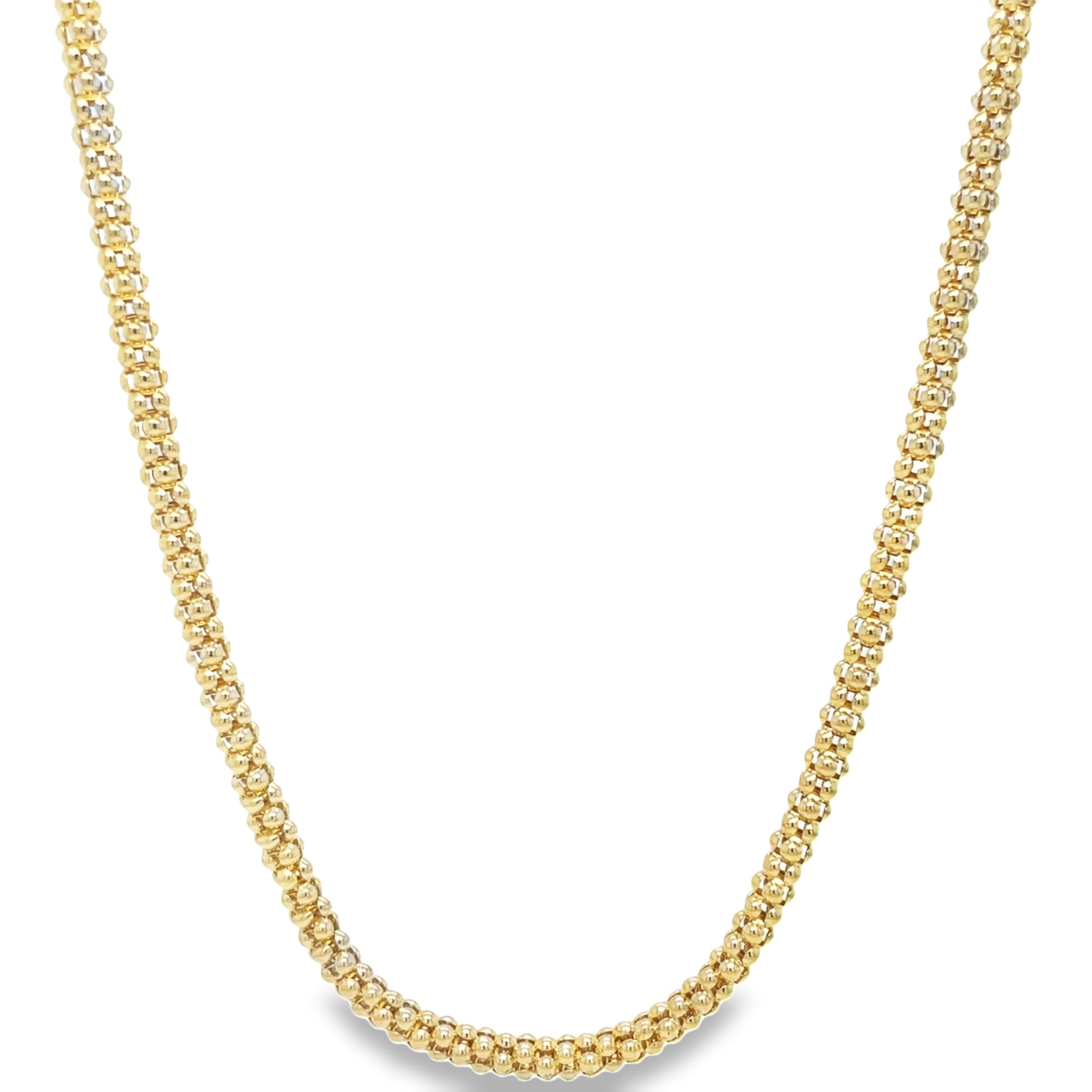 14K Gold Popcorn Chain Link Necklace 18" Front view