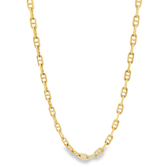 14K Gold Flat Mariner Chain Link Necklace 18" Front view 