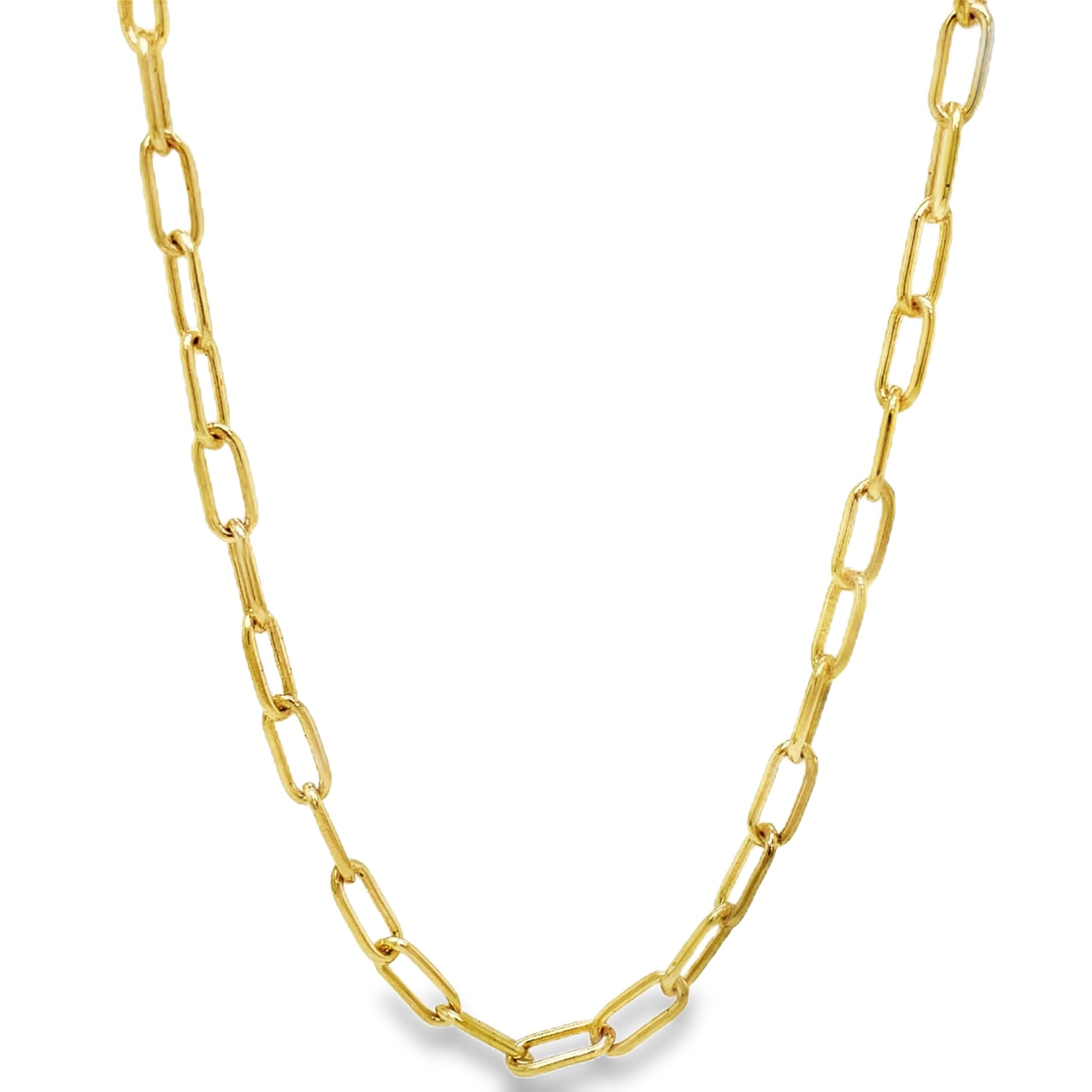 Elevate your style with our 14K Italian Gold Fancy Link Chain Necklace, handmade in Italy for superior quality. Featuring a secure lobster clasp and a versatile 20" length, this open link chain adds a touch of sophistication to any outfit. Make a statement with this timeless piece!

