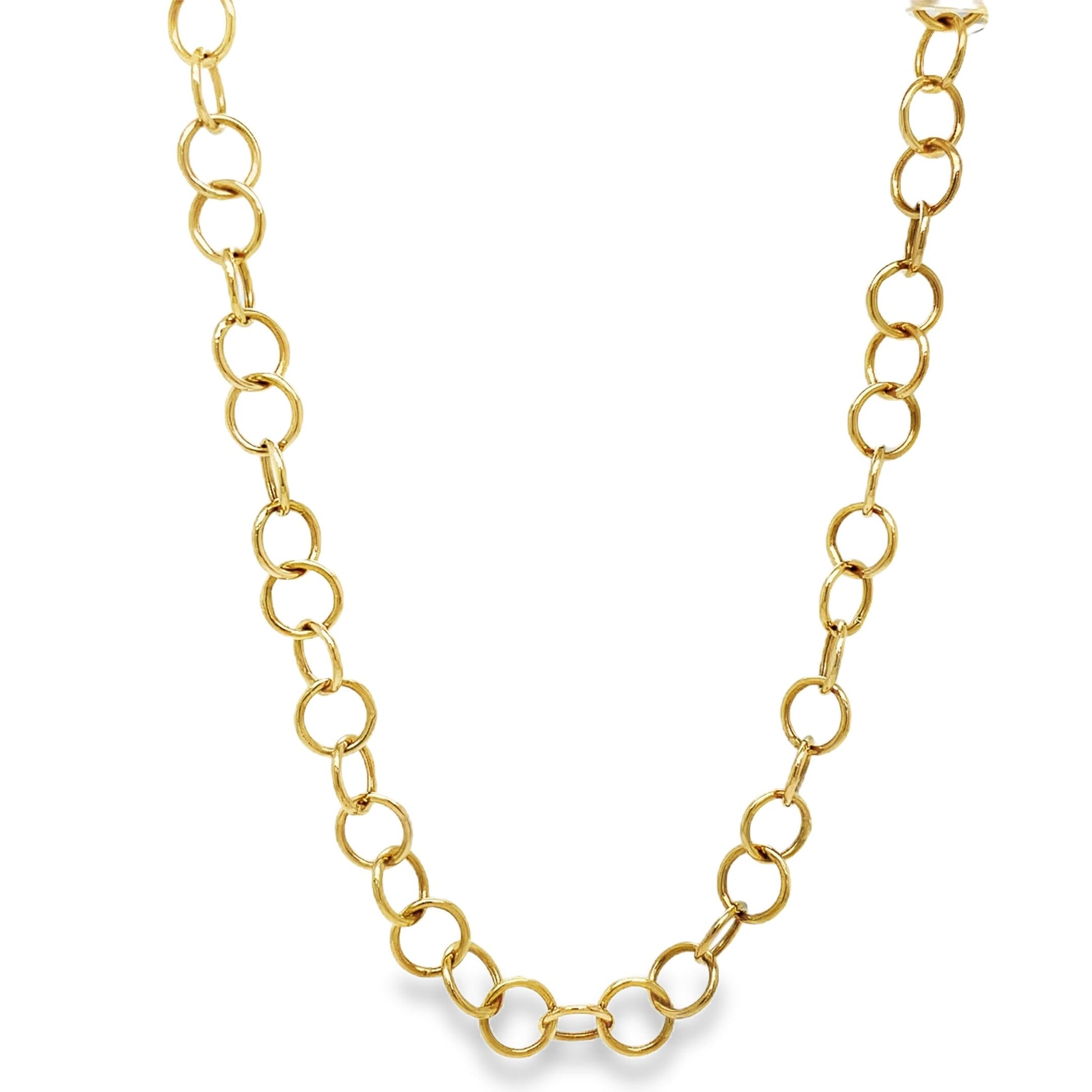14K Yellow Gold Open Circle Long Necklace 30" Front view