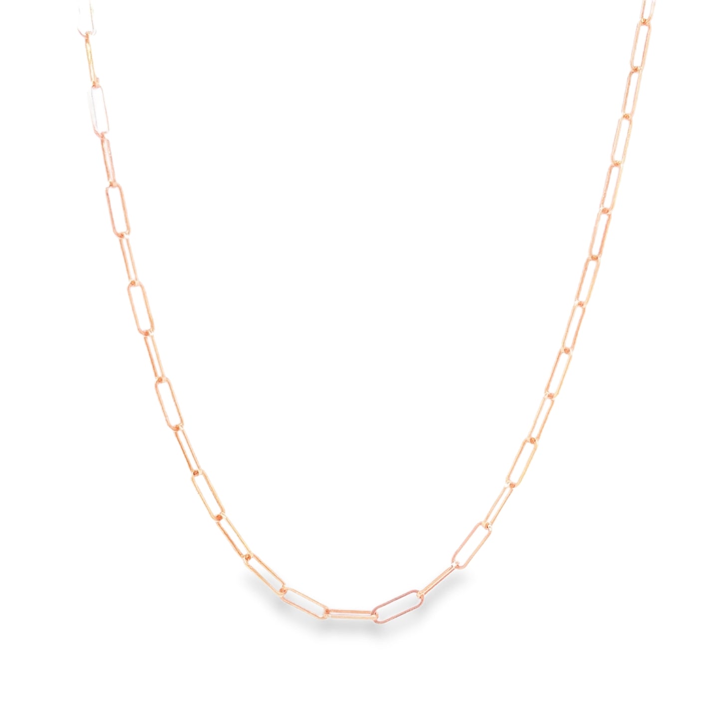 14K Yellow Gold Thin Paperclip Link Necklace 18" Front view