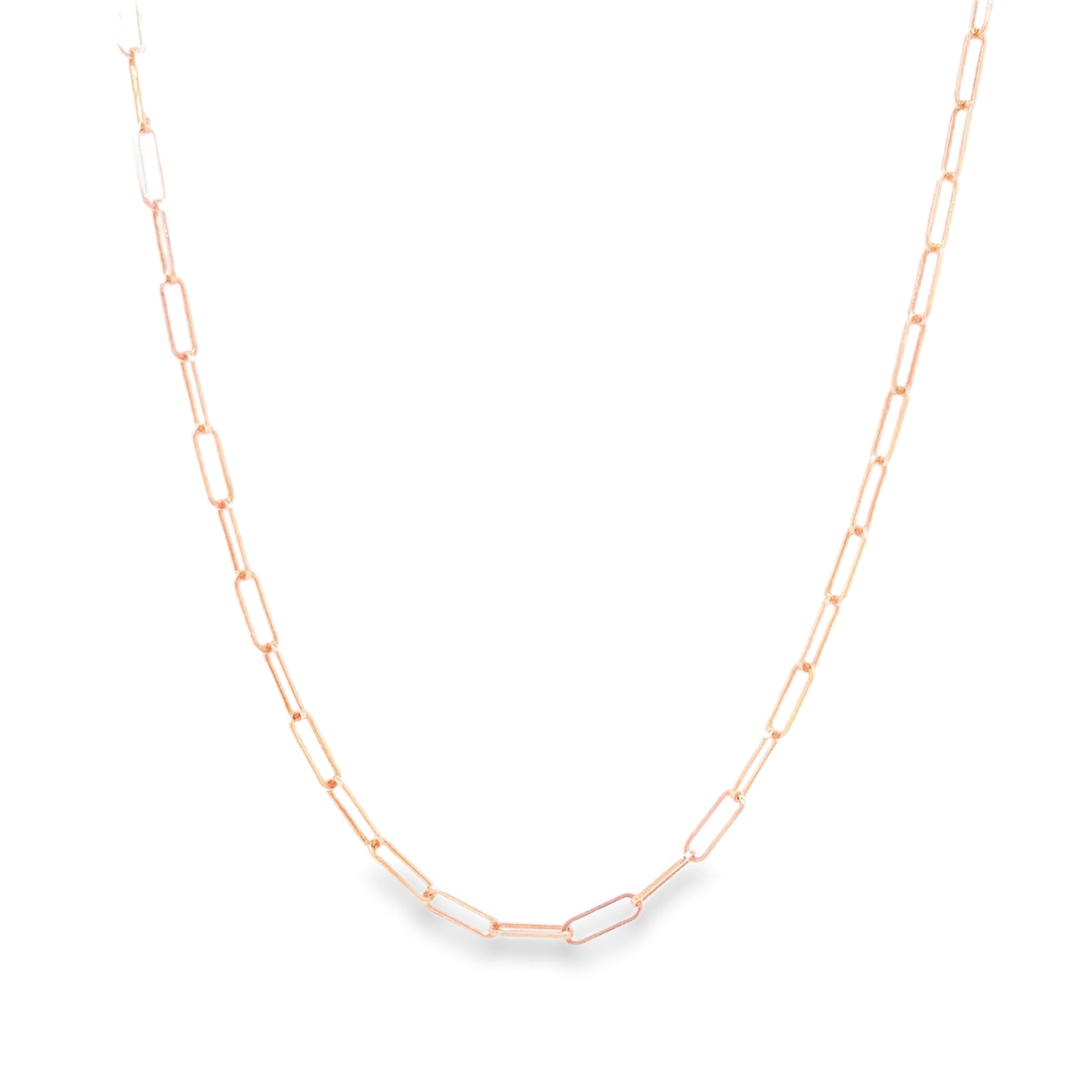 14K Yellow Gold Thin Paperclip Link Necklace 18" Front view