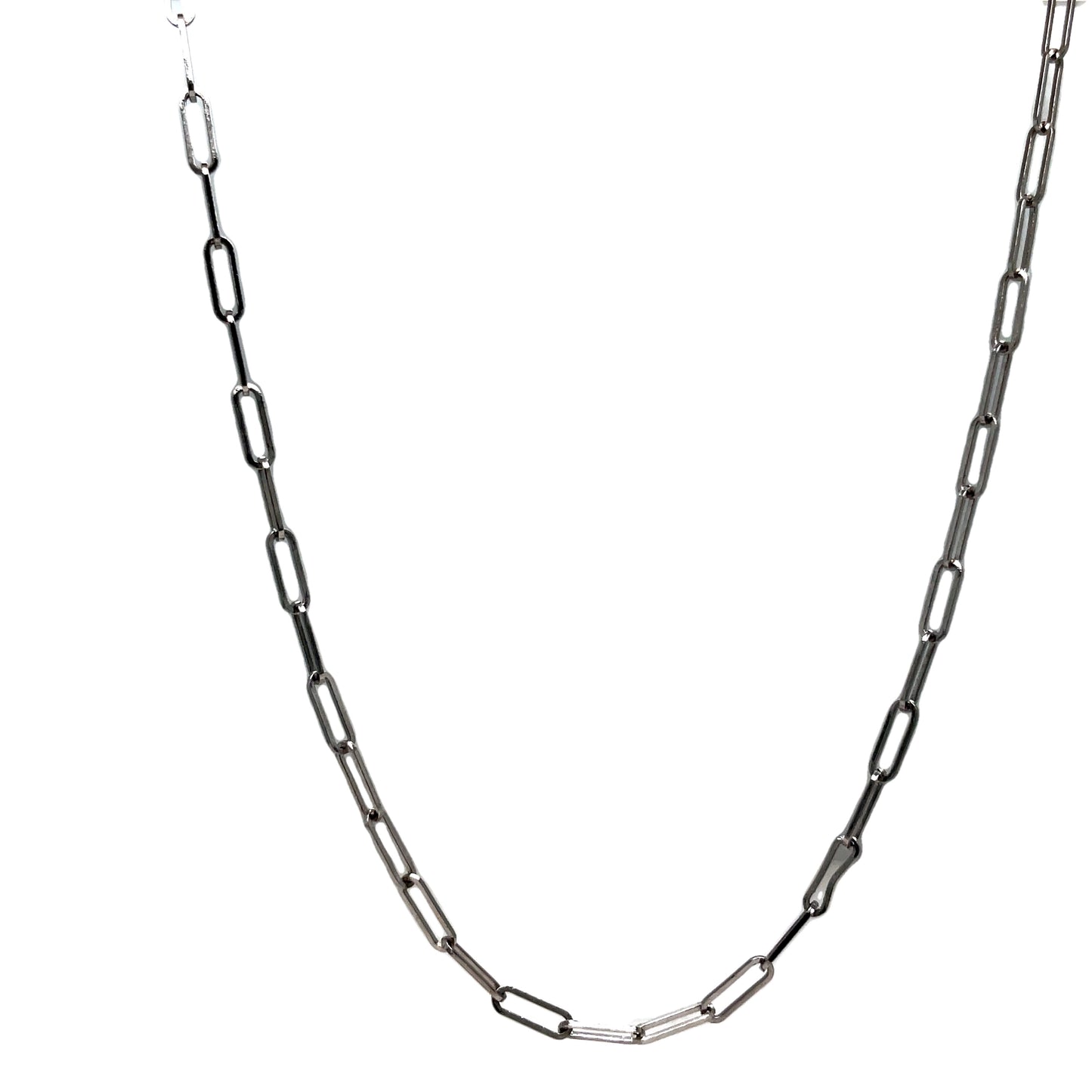 14K White Gold Thin Paperclip Link Necklace 18" Front view