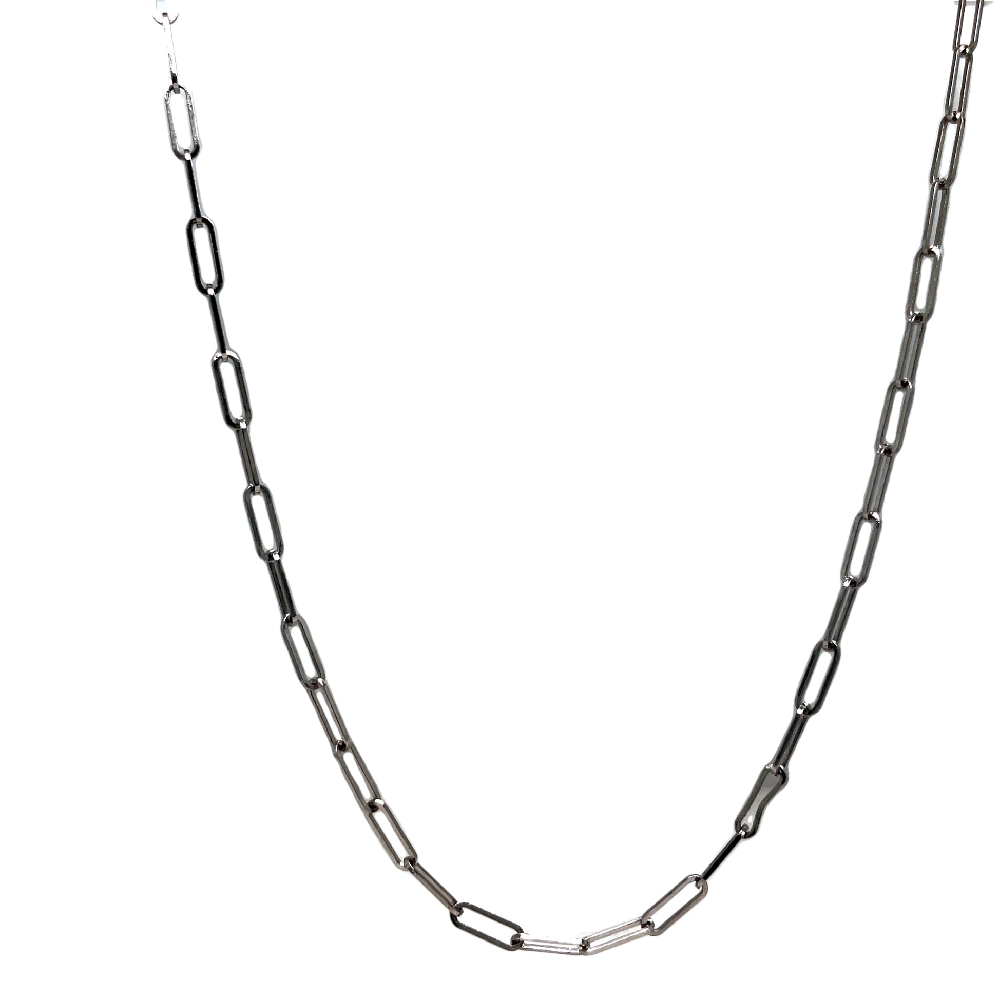 14K White Gold Thin Paperclip Link Necklace 18" Front view