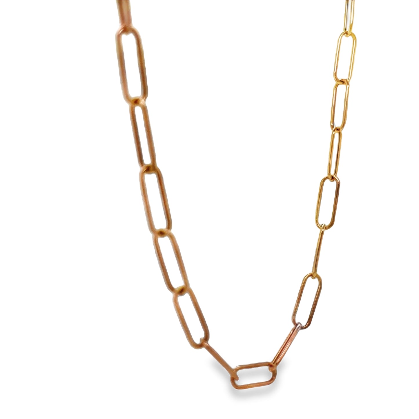 Side View of 14K Rose Italian Paperclip Link Chain Necklace 16"